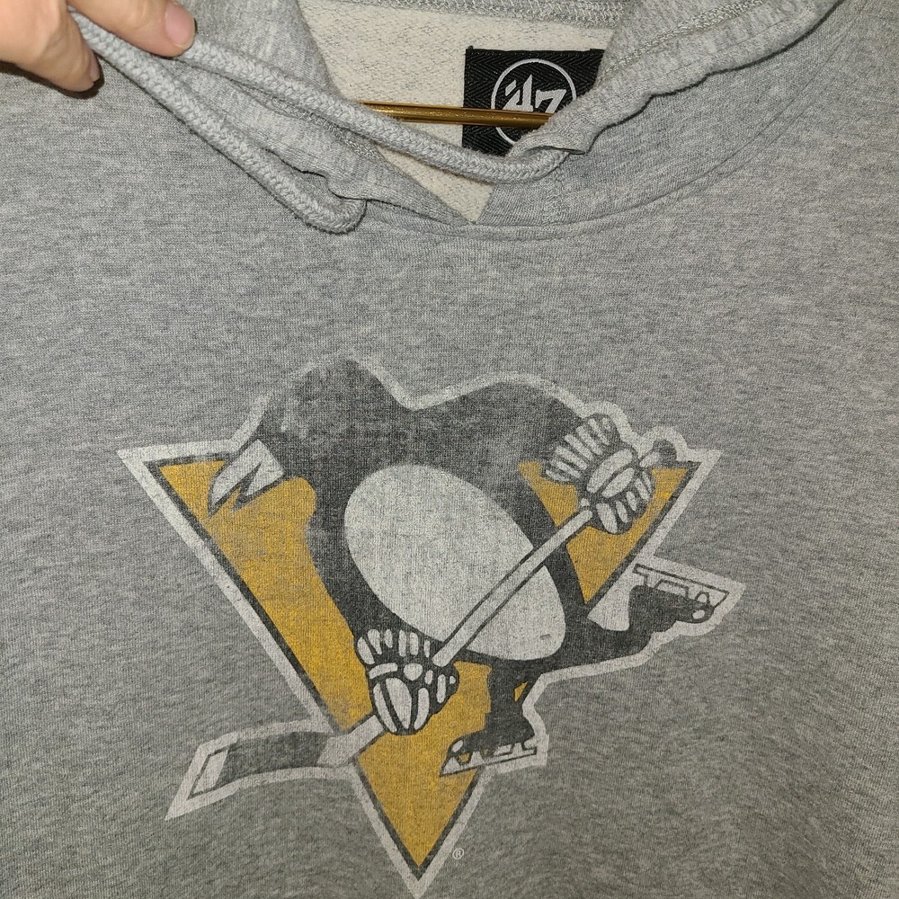 Pittsburgh Penguins Distressed Hoodie Sweatshirt Mens 2XLarge Gray NHL